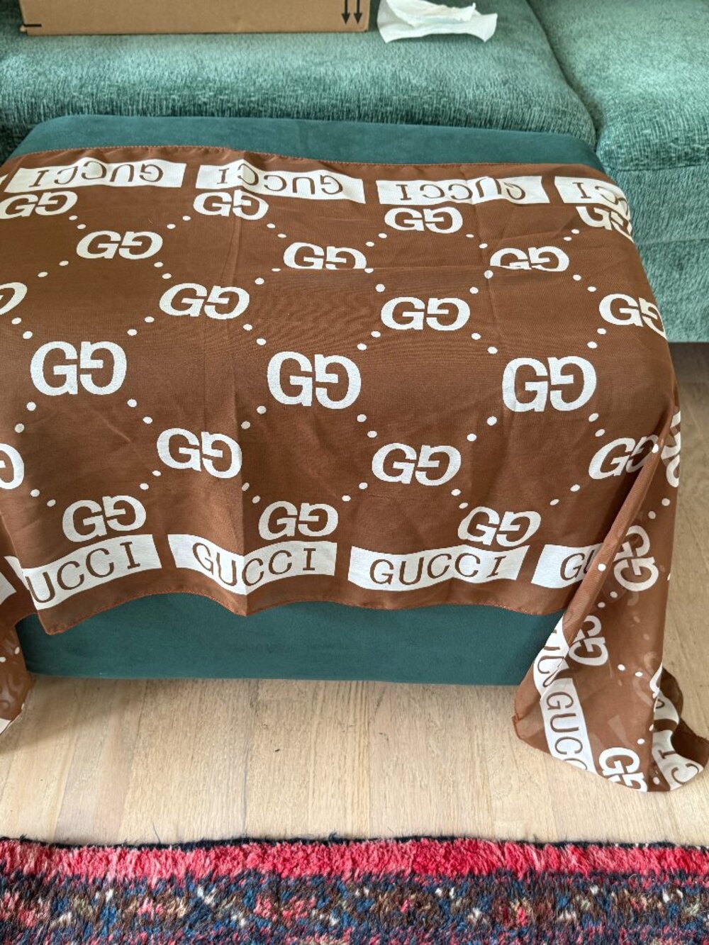 Authentic Vintage Gucci Paris GG Monogram Brown Cream Scarf
